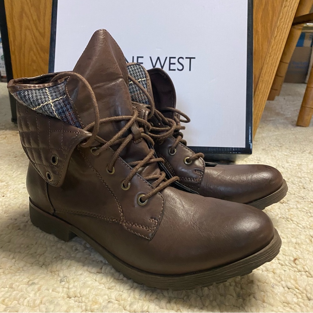 Nine West Brown Lace-Up Ankle Boots